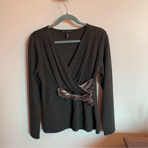 White House Black Market Velvet Wrap Waist Sweater Womens Medium Gray